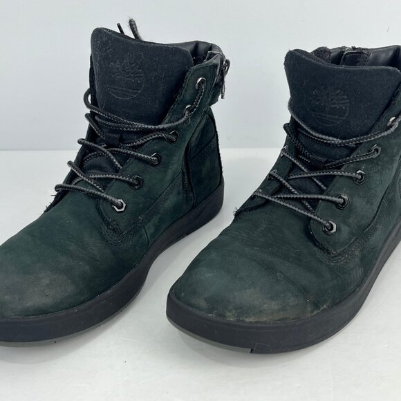 Timberland Kids Boots Size 5 Black Suede Round Toe Ankle Side Zip Flat Heel - Picture 2 of 6